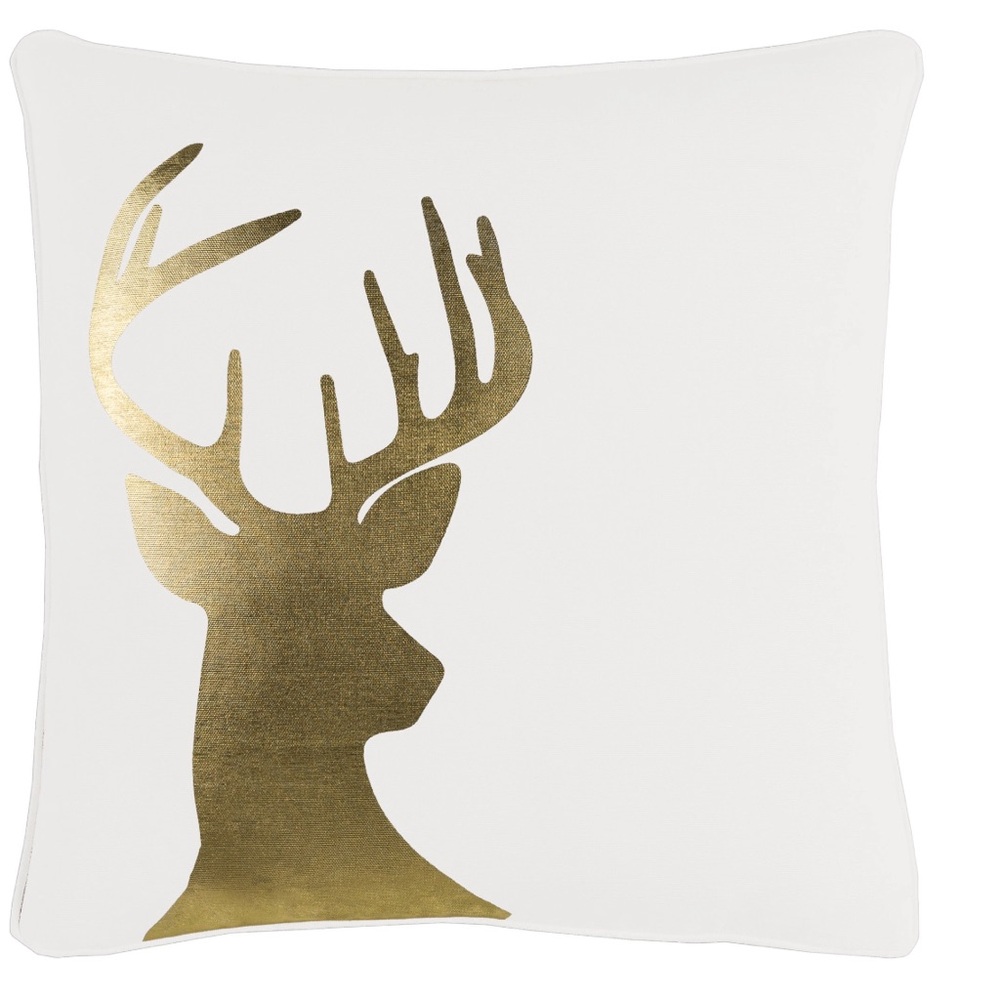 2 Artistic Weavers Holiday Deer Pillow Covers 18' x 18' 100% Cotton Cream & Gold